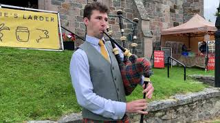 Piper Angus MacPherson playing Bonnie Galloway and Macrae Meadow outside St Margarets in Braemar [upl. by Florina686]