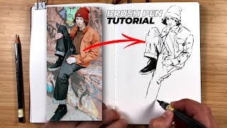 BRUSH PEN DRAWING TUTORIAL  Tips amp Sketching Techniques [upl. by Leber]