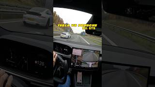 Cheapest Tesla Model S vs Porsche 911 GTS on German autobahn Tesla battery 20 [upl. by Sillert]