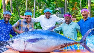 200 Pounds BIG TUNA FISH  Tuna Fish Cutting and Cooking in Village  Tuna Fish Steak Recipe [upl. by Ainaled]