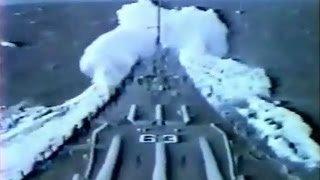 Battleship USS Missouri BB63 in heavy seas  1980s [upl. by Suoinuj]