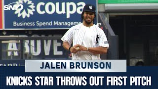 Jalen Brunson throws out first pitch before MetsYankees Subway Series game  SNY [upl. by Pepper923]