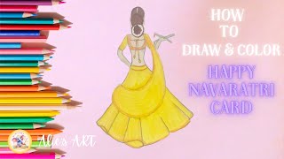 How To Draw Girl Playing Garba 🌺 Navaratri🎨Drawing For Beginners  Easy Drawing art drawing garba [upl. by Lrad]