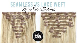 The Difference between Lace Weft amp Seamless Clip In Hair Extensions [upl. by Notfol518]