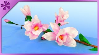 DIY How to make ribbon magnolia twig with flowers ENG Subtitles  Speed up 475 [upl. by Euqirne882]