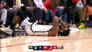 Kyrie Irving is down after rolling his left ankle underneath Nassir Little fighting for a loose ball [upl. by Bea]