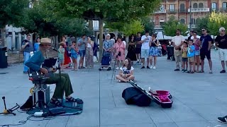 Busking in Pamplona  great response Stop Breaking Down [upl. by Oiciruam]