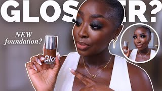 GLOSSIER HAS A NEW FOUNDATION STRETCH FLUID FOUNDATION REVIEW on DARK SKIN MENAADUBEA [upl. by Halfon]