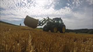 Strohballen fahren 2016 MF 6465 John Deere 6230 GoPro [upl. by Yllet]