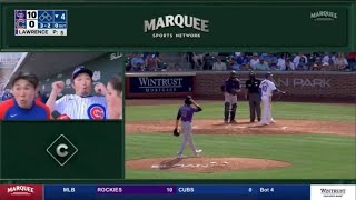 Cubs Seiya Suzuki almost hit by foul ball during dugout interview [upl. by Kahn]