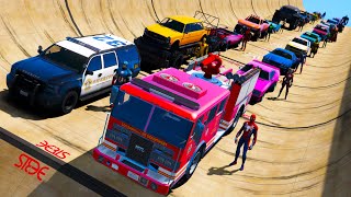 SpiderMan and fire truck Cars Сhallenge Superheroes GTAV Человекпаук и Пожарный автомобиль [upl. by Anawak67]