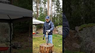 Chopping firewood in Finland  small log and light axe [upl. by Urian727]