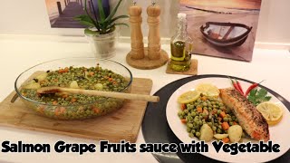 Salmon Grape Fruit sauce with Vegetable  Fresh culinary food [upl. by Eelyme]