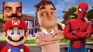 Hello Neighbor  New Secret Neighbor Mario Puss in Boots Aaron SpiderMan Gameplay Walkthrough [upl. by Galatea]