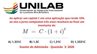 Questão 3  exame de Matemática  2020  UNILAB RESOLUÇÃO [upl. by Cheffetz924]