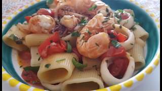 Paccheri con Scampi e Calamari Paccheri pasta with Calamari and Scampi [upl. by Atteynod718]