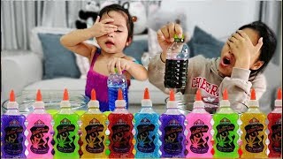 น้องใยไหม แข่งทำสไลม์ 3 สีกับพี่ใยบัว 3 COLORS OF GLUE SLIME CHALLENGE [upl. by Codee]