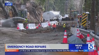 Major San Bernardino Mountain road under emergency repair due to winter storm [upl. by Leler]