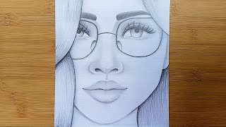 How to draw a Girl with Glasses step by stepPencil sketch [upl. by Lilia]