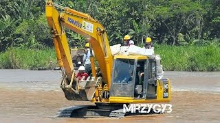 Komatsu PC200 Kobelco SK200 excavator Working On The River [upl. by Benge]