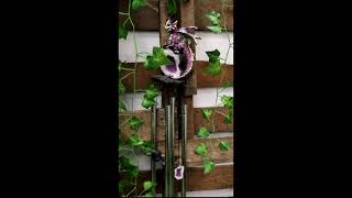 Ebros Medieval Purple Dragon Guarding Topaz Crystal Geode Rock Figurine Wind Chime [upl. by Nyrtak464]