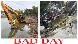 Double Disaster Excavator Recovery Form Pond And Massive Tree Fell On Historic Building [upl. by Astrix]