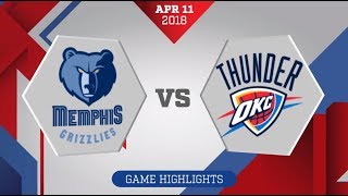 Memphis Grizzlies vs Oklahoma City Thunder  April 11 2018 [upl. by Akeemahs6]