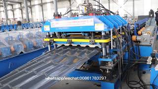 Imitation resin glazed tile metal roofing sheet machine step tile roof tile machine [upl. by Ahseyt728]