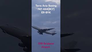 Terra Avia B747444 ERBYK taking off one 01R brisbaneairport aviation boeing747 b747400 b747 [upl. by Onimixam763]