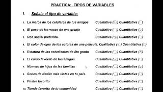 CLASIFICAR LAS SIGUIENTES VARIABLES ESTADÍSTICAS estadistica variables [upl. by Evanthe]