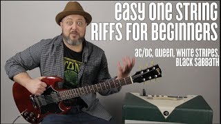 ACDC Queen White Stripes Super Easy Beginner Guitar Riffs on One string [upl. by Oriel]