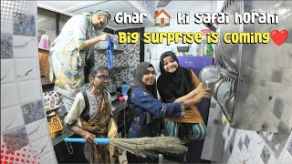 Ghar ki safai chalu hai🏠 Big surprise ki taiyari horahi hai Any guesses 😜Fiza aur shaiz bi aye hai [upl. by Einafit]