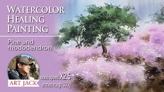 Watercolor landscape  Spring Flower Drawing  Pine and rhododendron ART JACK [upl. by Maitland]