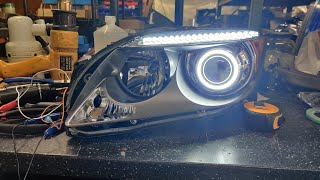 2007 Scion TC headlight retrofit Morimoto D2s 50 profile pivot halos [upl. by Nariko]