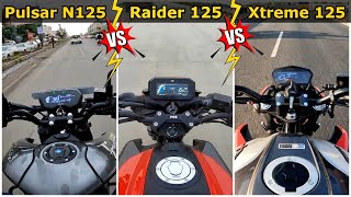 125CC Bike Comparison Video  Bajaj Pulsar N125 vs TVS Raider 125 vs Hero Xtreme 125R [upl. by Orran259]