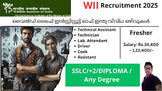 WII Recruitment 2025  വൈൽഡ് ലൈഫ് ഇൻസ്റ്റിറ്റ്യൂട്ട് ഓഫ് ഇന്ത്യ വിവിധ ഒഴിവുകൾ  Central Govt Jobs [upl. by Wilde172]