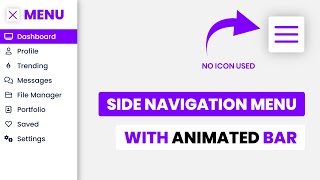 Sidebar Navigation Menu With Animated Toggle Bar Using HTML And CSS  CSS Side Navbar Menu [upl. by Merth]