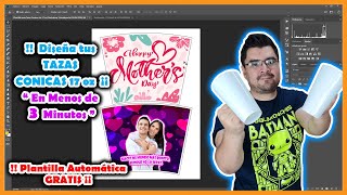 PLANTILLA GRATIS para 🔶 Diseño TAZAS CÓNICAS de 17 onzas 🌟Automática en Photoshop 🌟 [upl. by Sibelle27]