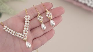 Easy DIY Pearl Necklace How to Make Beaded Necklace amp Earrings  Handmade Aesthetic Jewelry Making [upl. by Aziaf]