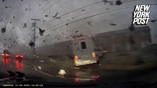 Shocking video shows the moment a car gets totaled by deadly Tennessee tornado [upl. by Gefen791]