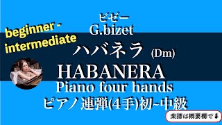 【ハバネラ】Habanera ピアノ連弾初〜中級 4手 Piano four hands beginner楽譜 ビゼー Bizet sheetmusic [upl. by Foy]