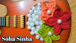 Fabric Art  Hand Embroidery Designs  Easy DIY Ribbon Flowers  Cloth Flowers  Soha Sinha [upl. by Nomzed]