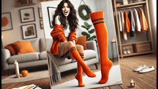 🧦 Olreco Knee High Socks for Women Knee Socks  Best Knee High Orange Socks Women 🧦 [upl. by Enimaj]