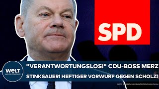 FRIEDRICH MERZ quotVerantwortungslosquot CDUBoss stinksauer Heftiger Vorwurf gegen Kanzler Olaf Scholz [upl. by Ayote]