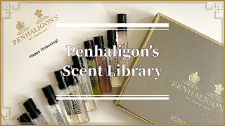 PENHALIGONS 10 SCENTS IN 1 BOX ⚜️ Penhaligons Bestseller Scent Library Unboxing and Review [upl. by Nileve]