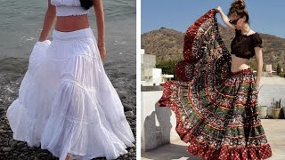 How To Make Long Tiered Skirt With ShirringRuffle Maxi SkirtDIY Gypsy Style Skirt 3 Layered Skirt [upl. by Perrie]