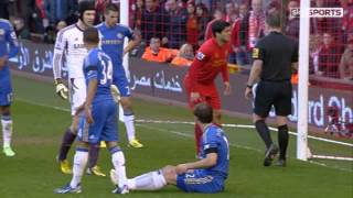 Luis Suarez bites Branislav Ivanovic Liverpool vs Chelsea [upl. by Salakcin]