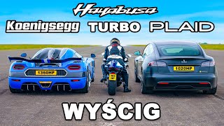 Koenigsegg v Tesla Plaid v Hayabusa z Turbo WYŚCIG [upl. by Winters]