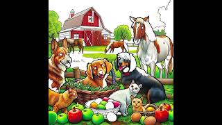 A vibrant farm scene with various animals and a red barn farm animals asmrsounds [upl. by Atelra97]