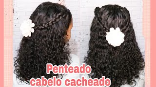 PENTEADO PARA CABELO CACHEADO penteado infantil com trançacabelo curto 90 também adulto [upl. by Enneira]